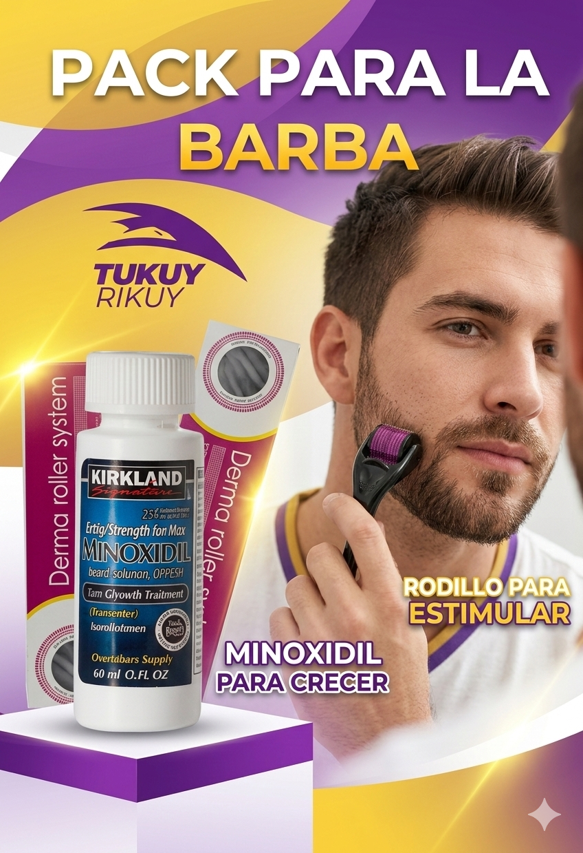 SUPER PACK FACIAL 1 MINOXIDIL LIQUIDO PARA BARBA + REGALO DERMAROLLER